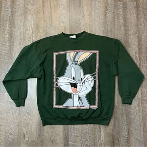 Vintage 90s Bugs Bunny Jerry Leigh Forest Green‎ Crewneck Mens Size L/XL